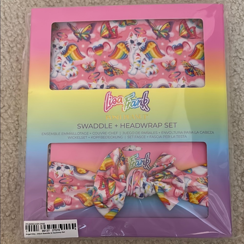Posh Peanut Lisa Frank Swaddle and Headwrap Set - Pink and Rainbow